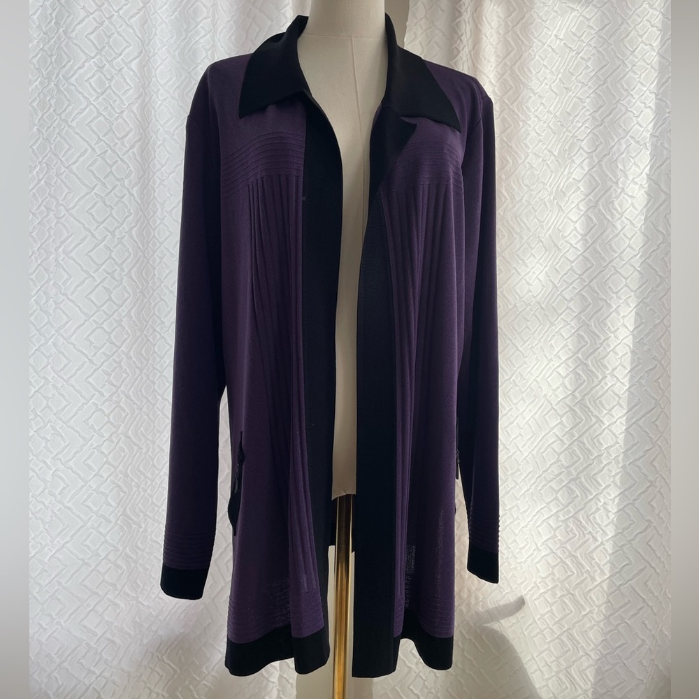 MISOOK 1X Purple and Black Women's Jacket Knit - Picture 3 of 11
